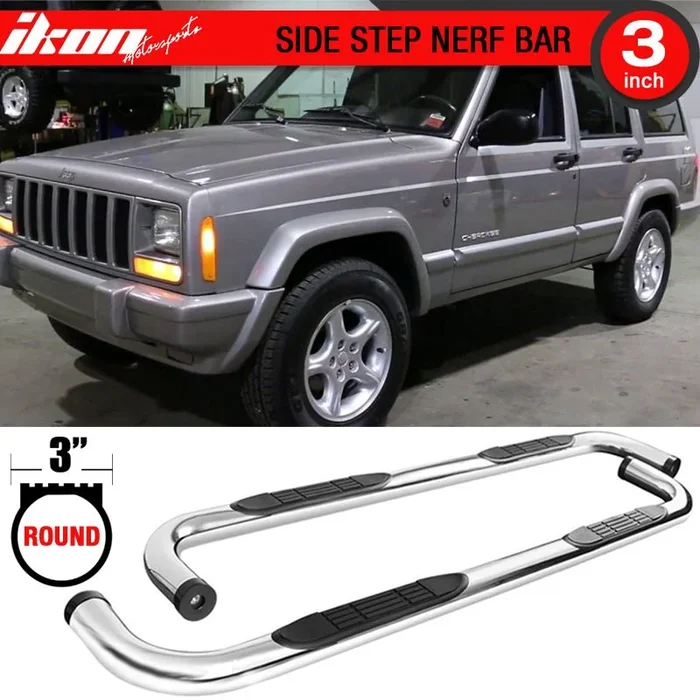 1984-2001 Jeep Cherokee 3″ Steel Side Step Running Boards Black Silver