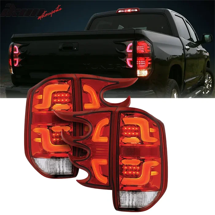 2014-2016 Toyota Tundra RC Red Lens Chrome Housing LED Tail lights 4PC