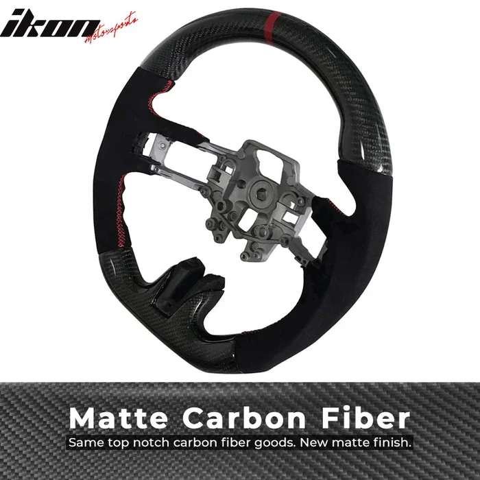 2015-2017 Ford Mustang V3 Steering WheelMatte CF Synthetic Suede Red R