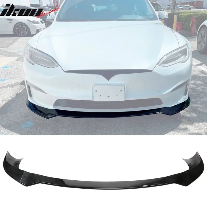 2021-2025 Tesla Model S Track Pack Style Front Bumper Lip Gloss Black