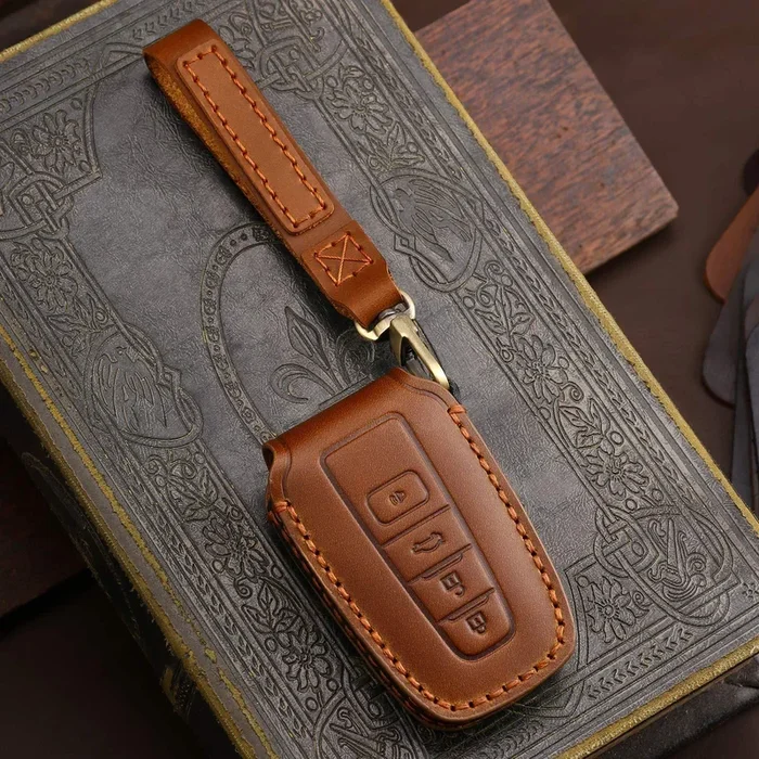 3W Toyota RAV4 Key Fob Cover Case 360 Degree Protection Genuine Leather with Keychain
