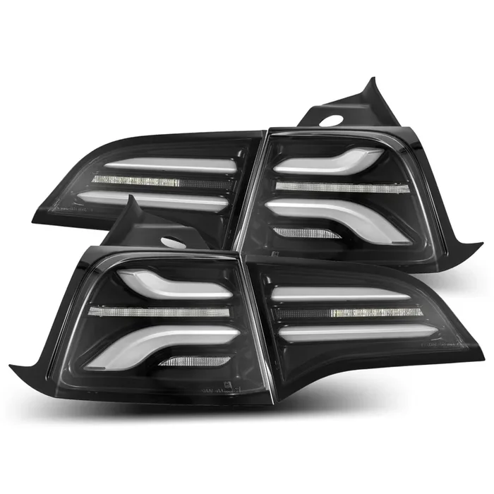 AlphaRex PRO-Series LED Tail Lights Jet Black For 20-22 Tesla Model Y (With Stock Amber Turn Signal)