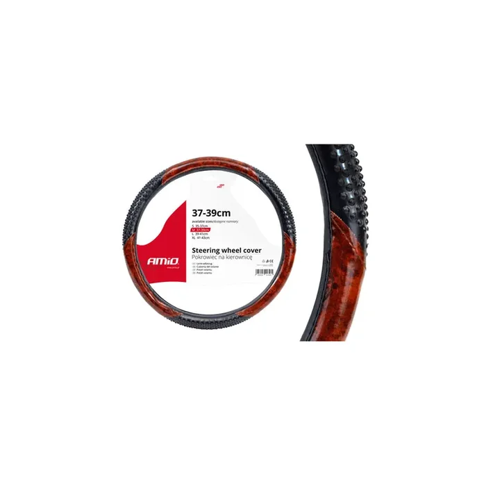 AMiO SWC-11 01369 Steering wheel cover Black, Brown, Ø 37-39cm, Leatherette, wood effect