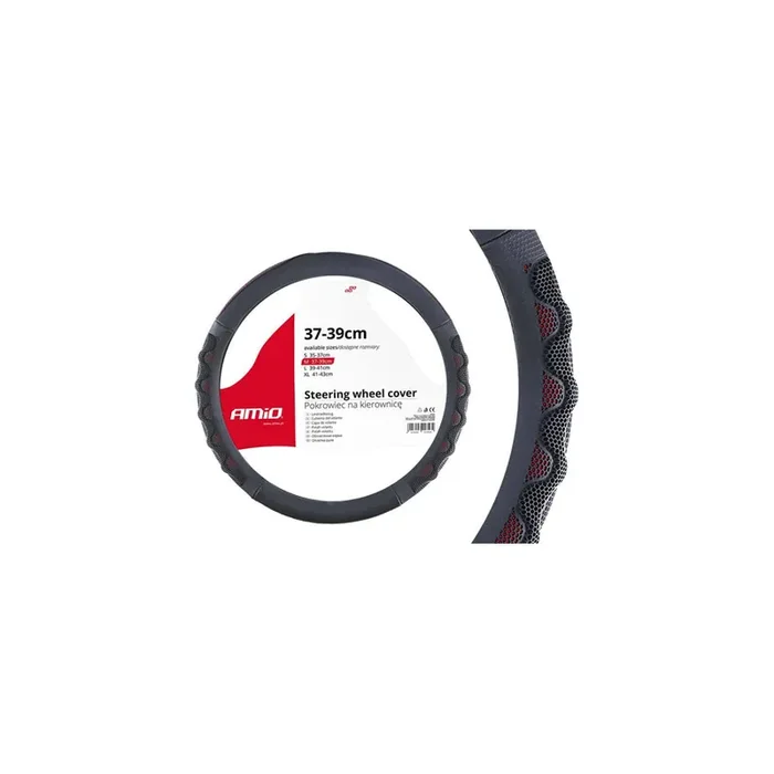 AMiO SWC-25-M 02562 Steering wheel cover Black, Ø 37-39cm, Leatherette, Plastic