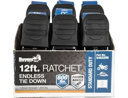 Buyers Products Company 5483200CC 12 Foot Standard Duty Endless Ratchet Tie Down – 600 Pound Capacity
