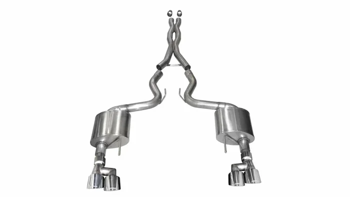 Corsa Performance 2018-2023 Ford Mustang GT 5.0 Xtreme Sound Level 3.0in Cat-Back Exhaust Twin 4.0in Polished Tips