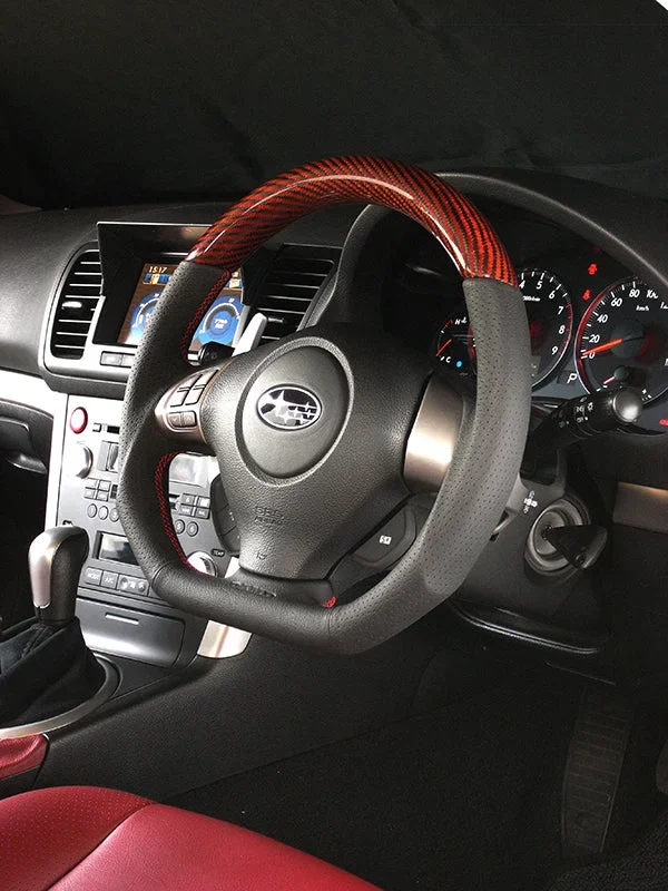DAMD CARBON STEERING WHEEL For SUBARU EXIGA CROSSOVER 7 YA MODEL (H~) 2015 / 4~ SS358-D-L Red carbon-red stitch