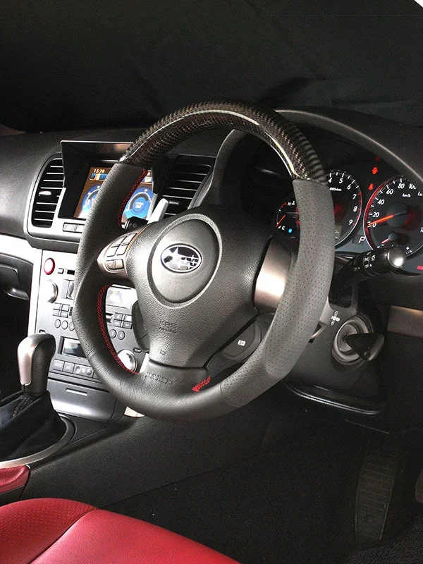 DAMD CARBON STEERING WHEEL For SUBARU FORESTER SH MODEL (A ~) 2007/12 ~ SS358-S-L Black carbon-red stitch