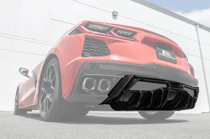 EOS 2020-2025 Corvette C8 Rear Bumper Add-On Glossy Black Diffuser Splitter Lip