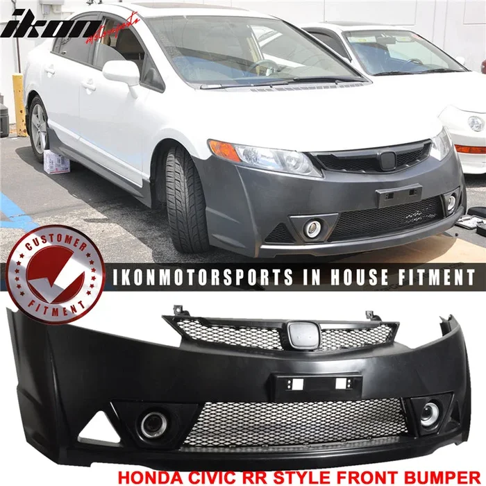 Fits 06-11 Civic Mugen RR Front Bumper + Fender Flare + LED DRL Lights