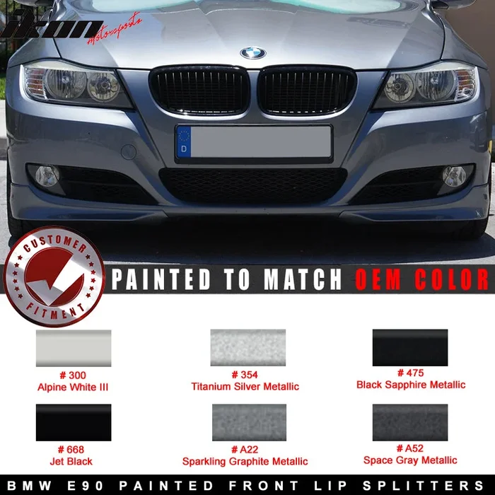 Fits 09-12 BMW E90 3-Series Front Bumper Lip Splitter 2PC OE Color