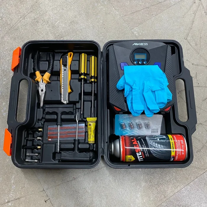 Flat Tire Repair Kit – Comes with Tool Kit & Compressor