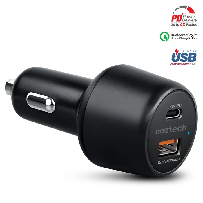 SpeedMax65 65W USB-C PD + USB Laptop Car Charger with Quick Charge 3.0 | Black