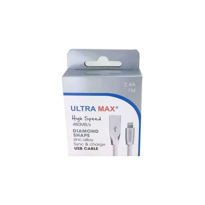 Ultramax USB Lightning Cable. Diamond shape 2.4A (Blister of 1)
