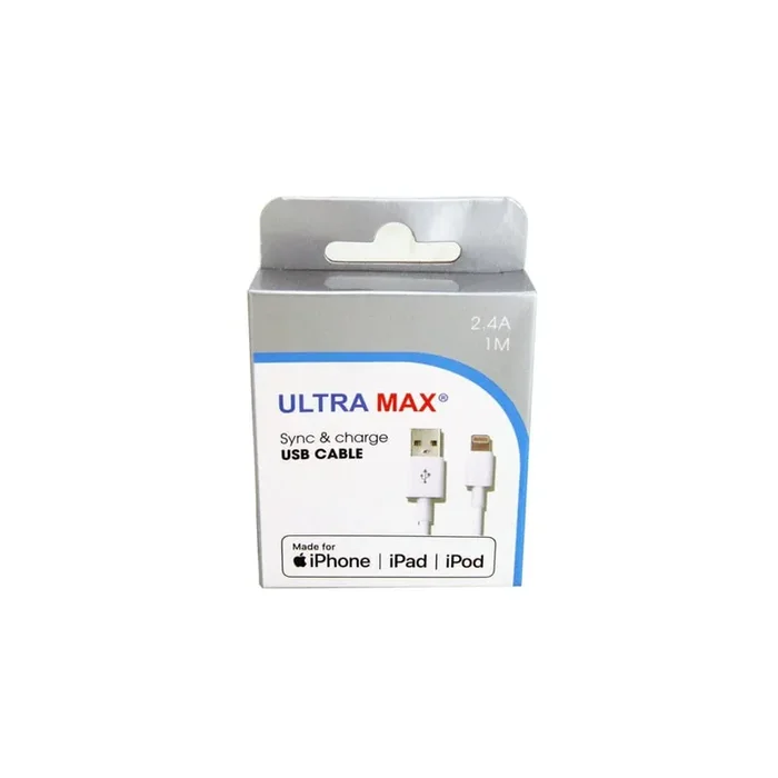 Ultramax USB Lightning MFI Cable. 1M 2.4A (Box of 1)