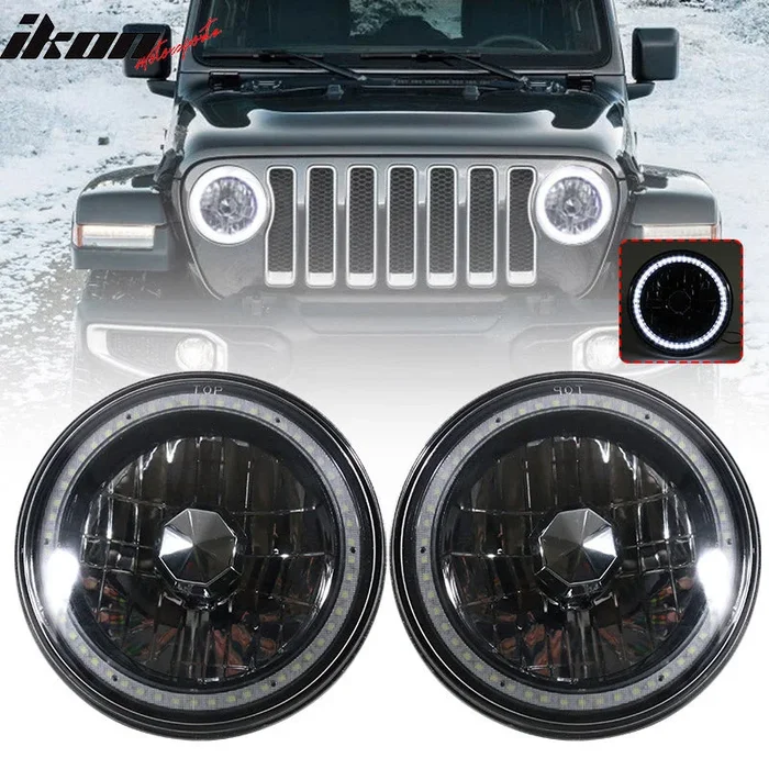 Universal 7″ H6024 6014gen White Ring H4 Bulb Angel Eye Headlight