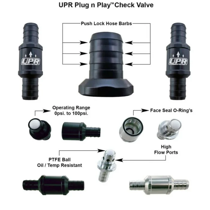UPR Products Pro Series Billet Check Valve – 0psi Cracking 0-100psi Operating Pressure