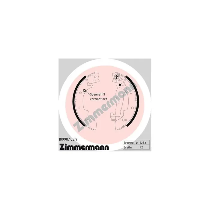 ZIMMERMANN 10990.103.9 Brake Shoe Set Photo corresponds to scope of supply, with accessories, with lever